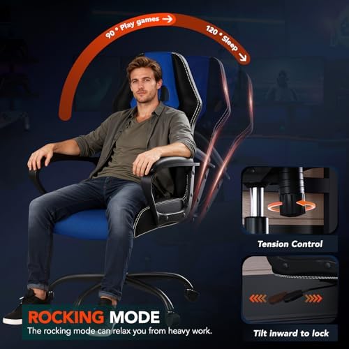BestOffice Gaming Chair with Massage, Ergonomic Office Desk Chair, Adjustable Lumbar Support & Headrest,Computer Task Chair, 360° Swivel for Adults (Blue)