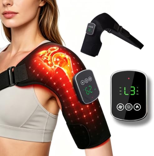 Cordless Red Light Therapy Shoulder Wrap - Heating Pad with Massage