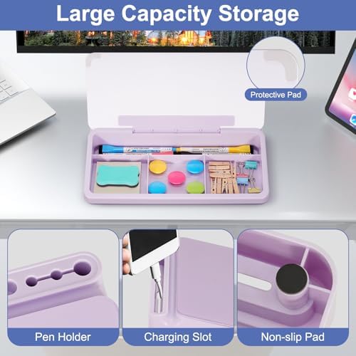 DOLLAR BOSS 12"x7" Small Glass Desktop Whiteboard, Purple