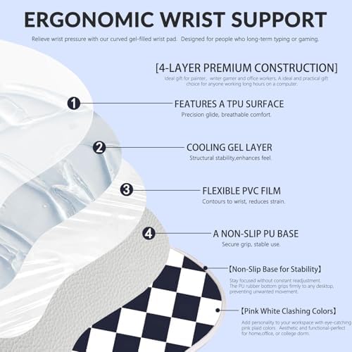 Gel Mouse Pad with Wrist Rest for Mouse Ergonomic Mouse Wrist Rest Non-Slip Silicone Checkered Dark Blue Mousepad with Wrist Support for Computer Gaming Laptop Home Office Desk Accessories Blue Plaid