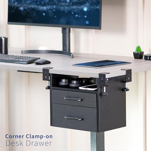 VIVO Black Corner Clamp-on Drawer and Shelf System, DESK-DR3C
