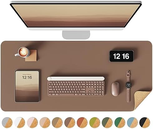 YSAGi Double-Sided Desk Pad, 31.5"x15.7"Leather Desk Mat, Eco Cork Desk Pad Protector,Large Mouse Pad,Waterproof Desk Blotter for Office/Home(Coffee)
