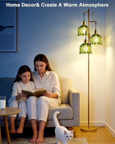 Lightdot Green Glass Floor Lamp Dimmable with LED Bulbs & Flower Shade