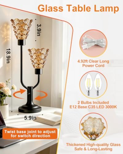 Lightdot Mid Century Modern Table Lamp Dimmable Vintage Black Lamp Gift