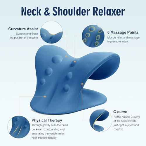 ComfortLife Neck Stretcher for Pain Relief, Neck and Shoulder Relaxer Cervical Traction Device Pillow for TMJ Pain Relief (Dark Blue)