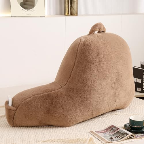 Large Plush Backrest Pillow for Sitting in Bed,Faux Fur,Khaki