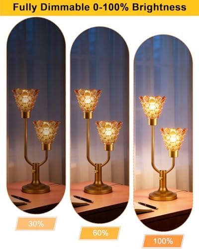 Lightdot Mid Century Modern Gold Table Lamp Vintage Glass Lamp Dimmable