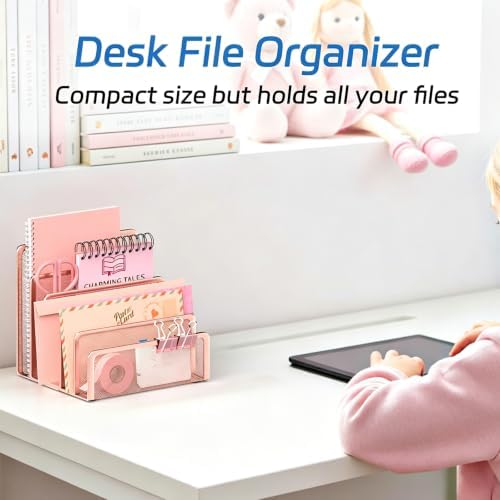 Mail Organizer with 5 Slot Mail Holder for Desk Rose Gold