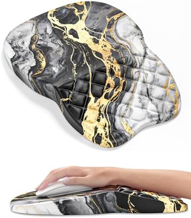 Auhoahsil Ergonomic Mouse Pad with Wrist Rest, Comfortable Slope Computer Mouse Mat with Wrist Support, Memory Foam Filling, Non-Slip Silicone Base, Pain Relief for Gaming Work, 8" x 12", Gray Marble