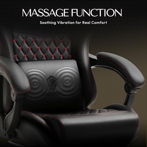 Dowinx Gaming/Office PC Chair with Massage Lumbar Support, Vintage Style PU Leather High Back Adjustable Swivel Task Chair with Footrest (Black and Red)
