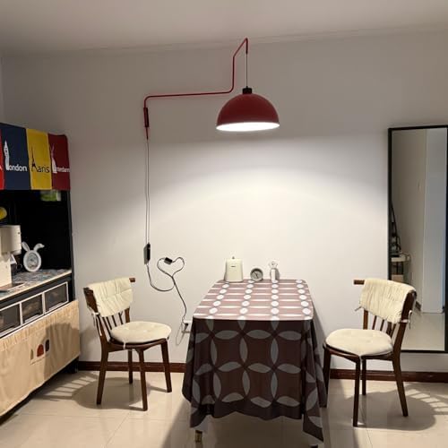 Modern Swing Arm Wall Sconce Plug in Red Wall Lamp Dome Shade