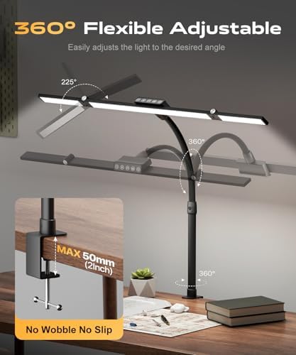 LED Desk Lamps for Home Office, Desk Light with Remote & Touch Control, Motion Sensor Auto On/Off,Stepless Dimming, 5CCT, Eye-Caring Desk Lamp with Clamp for Reading,Study,Dual Monitors,Black