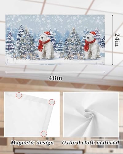 Blue Christmas Magnetic Fluorescent Light Covers for Ceiling Lights 2 x 4 Feet,Snowflakes Retro Snowy Xmas Tree Bear Office Classroom Kitchen Drop Ceiling Light Covers Filters Shade Panel 1 Pack