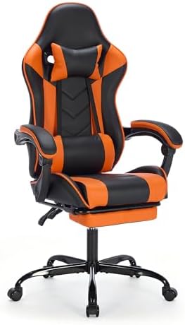 Big and Tall Gaming Chair with Footrest, Ergonomic Computer Desk Chair with Lumbar Support & Headrest, High Back PU Leather Gaming Office Chair, Reclining Swivel Task Chair for Office or Gaming