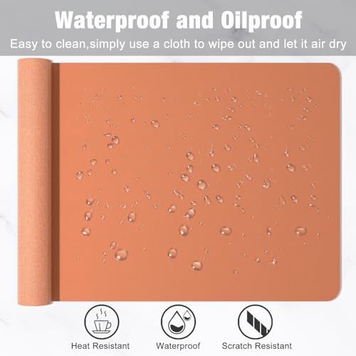Hsurbtra Desk Pad, 35.5" x 17" PU Leather Desk Mat, XXL Extended Mouse Pad, Waterproof Desktop Blotter Protector, Non-Slip Ultra Thin Large Laptop Keyboard Writing Mat for Office Home, Orange Pink