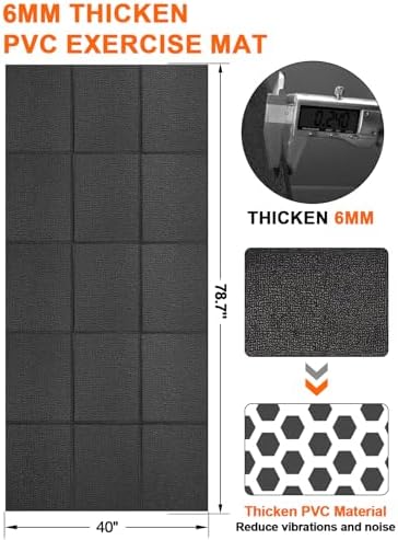 Treadmill Mat, 5'x2.5'/5.6'x2'/6.5'x3'/8'x3',6mm Thickness Exercise Equipment Mat for Carpet Hardwood Floors, Compatible with Walking Pad,Spin Bike,Elliptical Trainer,Rowing Machine