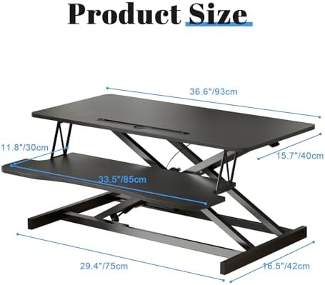 AQQHSAIN Standing Desk Converter 36 Inch Wide Sit to Stand Converter Desk Height Adjustable Riser with Keyboard Tray Laptop and Dual Monitor Desktop Workstation Riser for Home Office Computer