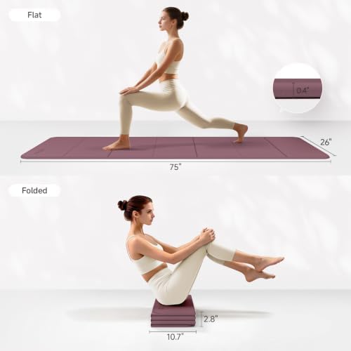 PAIDU Foldable Yoga Mat 10mm Thick, 75"x26" Non-Slip Fitness Exercise Mat