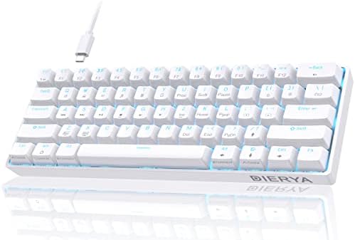 DIERYA 60% Mechanical Keyboard, DK61se Wired Gaming Keyboard with Blue Switches, LED Backlit Ultra-Compact 61 Keys Mini Office Keyboard for Windows Laptop PC Gamer Typist（White）