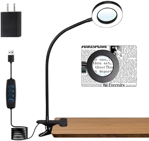 Woputne Desk Lamp 5X Magnifying Glass with Light Clamp Light for Reading