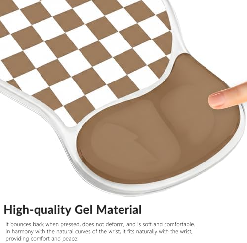 Mouse Pad with Gel Wrist Rest for Mouse Ergonomic Mouse Wrist Rest Non-Slip Silicone Cool Clear Checkered Mousepad with Wrist Support for Computer Gaming Laptop Home Office Desk Accessory Brown Plaid