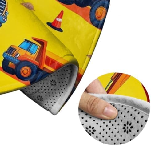 Soft Round Yoga Carpet, Office Chair Decor Round Mat for Carpet and Hardwood Floors Cute Yellow Truck Construction