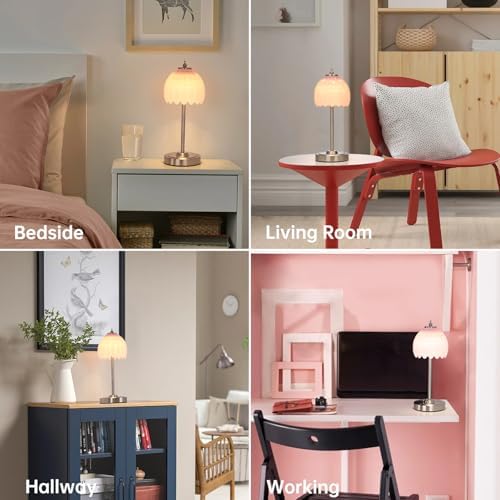 Shenmoyl Rechargeable Table Lamp with 5200mAh Battery & Touch Control - 3 Adjustable Color Temperatures, Cordless Dimmable Table Light for Bedroom, Office Desk, Nightstand (Creamy Pink,Silver Base)