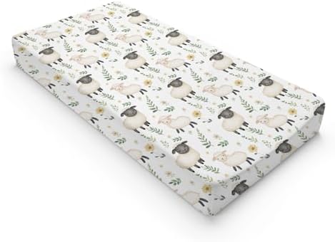 Cute Farm Animals Sheep Flowers Floral Leaves Baby Changing Pad Cover, Unisex Farm Nursery Diaper Changing Table Pad Mat Sheet for Boys Girls-16x32