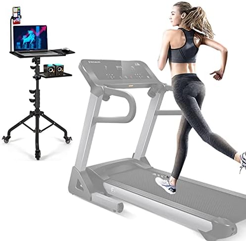 Projector Tripod Stand with Wheels Adjustable Height Laptop Tripod Stand Treadmill Laptop Stand with 2 Shelves Mouse Tray Phone Holder Projector Tripod Music Stand Office Home Portable Laptop Floor Stand