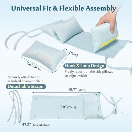Cooling Head Stabilizer, Head Support Pillow for Elderly – Neck Cradle for Sleeping Upright, Post Cervical Fusion Surgery Recovery, Breathable Wheelchair Headrest with Straps (Light Blue)
