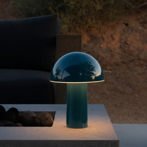 Brightech Celia Small Table Lamp – 10" Touch-Controlled Mushroom Accent Lamp, Cordless & Dimmable LED, Portable Bedside Night Light, Sustainable Light, Recycled Modern Patio Lamp for Home Décor – Teal