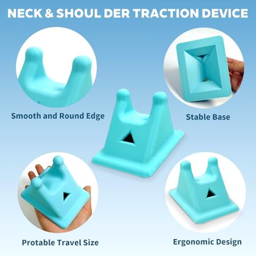 2 Set of Neck Massager & Stretcher, Cervical Traction Device for Shoulder Tension Release, Trigger Point Muscle Relaxer, Occipital Release Tool Travel Use, Non-Medical, Blue, Pink (M+L)