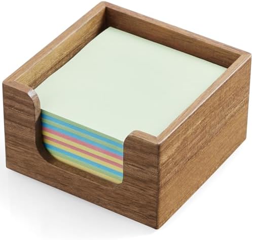 Bivvclaz Acacia Wood Sticky Note Holder, 3 x 3 Inch Post It Note Dispenser for Office Desk Accessories, Self Stick Note Pad Holder, Memo Pad Holder Dispenser Organizer for School Office Desk Supplies