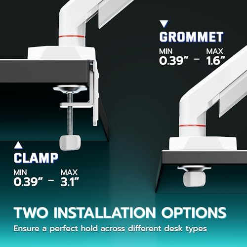 ARES WING 17-40 Inch Heavy Duty Single Monitor Arm with USB, White