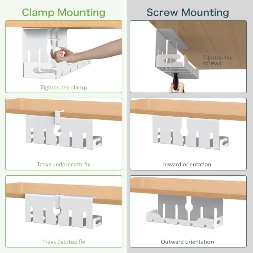 KEEGH Under Desk Cable Management Tray 16 in, Cable Organizer Tray, White
