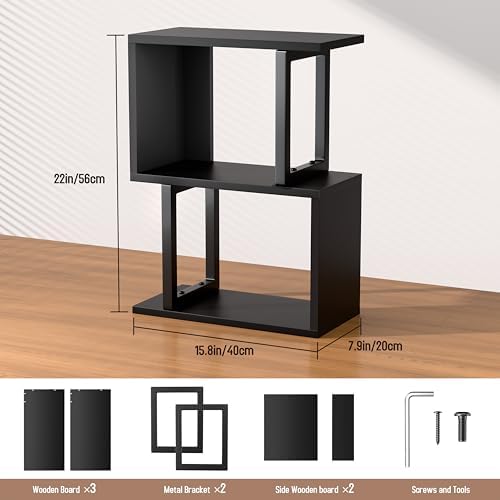 Desk Shelf Organizer, Small Desktop Bookshelf Wood, Black