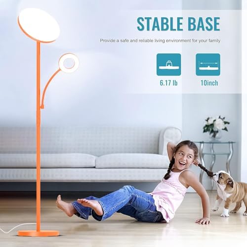 marctronic Orange Floor Lamp, 42W 4000LM Super Bright LED Lamp with Reading Light for Living Room Bedroom Office, Touch Control, Dimmable Standing Lamp with Remote