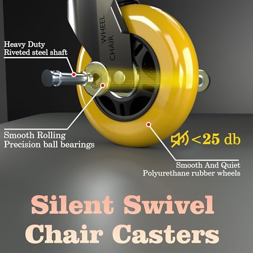 Office Chair Wheels Replacement,3" Rubber Desk Chair Wheels 7/16" Stem,Universal fit for Most Rolling/Gaming Chairs,Floor Protection for Carpet/Hardwood/Tile,Smooth&Quiet Rolling,Set of 5
