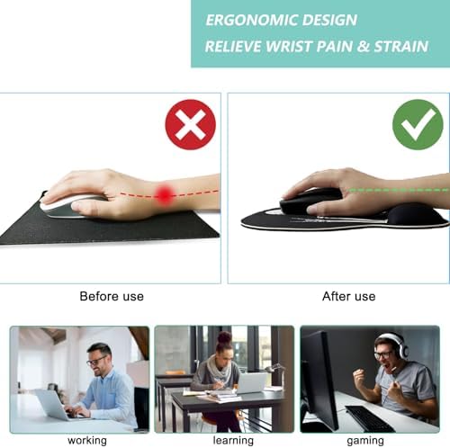 Mouse Pad with Wrist Support, Ergonomic Mousepad with Comfortable Memory Foam Wrist Rest Cushion, Relieve Wrist Pain, Non-Slip Rubber Base Gaming Mice Pad for Home Office Computer, Human Skeleton