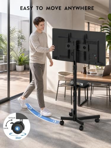 BONTEC Rolling TV Stand for 23-65 Inch TVs,Mobile TV Cart with Wheels,Black