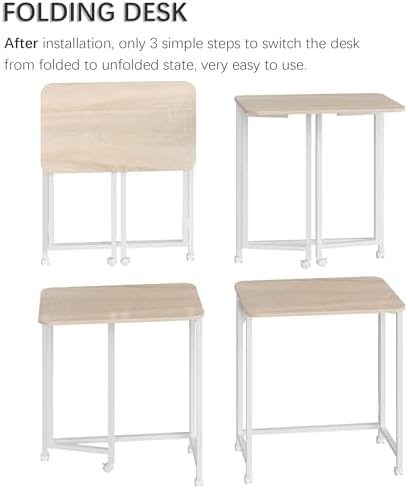 4NM 23.6" Mobile Small Rolling Computer Desk, Folding Laptop Cart Table with Wheels, Portable Office Desk for Small Space Couch Bed - Natural and White
