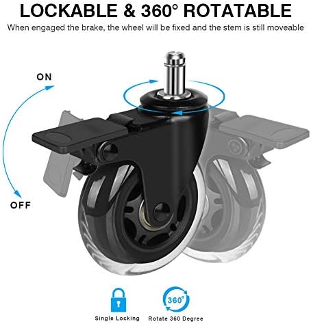 Hirate 5 Pack 3 inch Office Chair Caster Wheel Universal Stem 7/16" x 7/8"