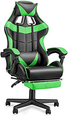 Huracan Gaming Chair with Footrest, Ergonomic Computer Chair Lumbar Support, Adjustable High Back Recliner for Adults, Racing Style Video Gaming Chairs, for Home Office Streaming, Green