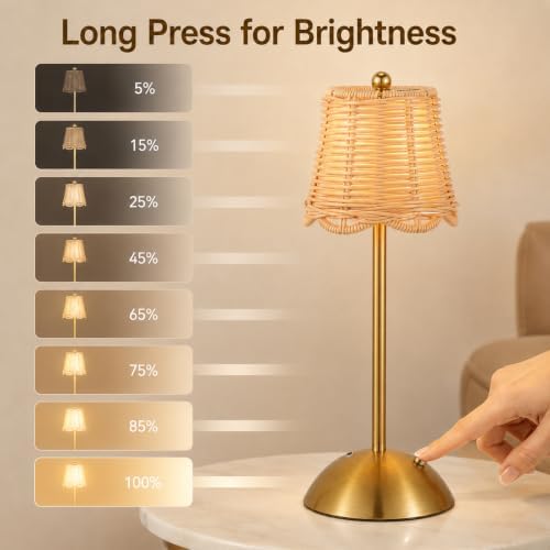 6 Pcs Cordless Table Lamp Rechargeable Touch Lamp Gold Woven