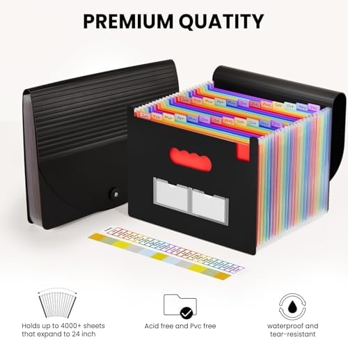 Sooez 24 Pockets Expanding File Folder, Accordion File Organizer, Letter/A4