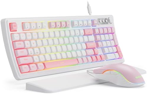 SABLUTE Gaming Keyboard and Mouse, Quiet Membrane with RGB Backlit - Pink