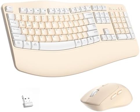 Wireless Keyboard and Mouse Combo,2.4G Ergonomic Wave Keys(Latte Color-A)