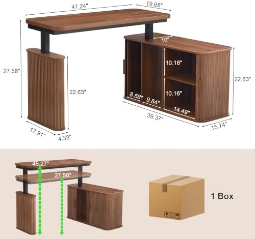 47" L Shaped Electric Wood Standing Desk with Storage