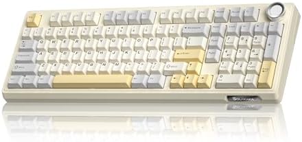 SOLAKAKA KI99 Pro 96% Wireless Gaming Keyboard, RGB Creamy Keyboardw with Knob, Hot-Swappable Pre-Lubed Switches, Gasket Structure Mechanical Keyboards (Beige-White, Non-Silent Version)