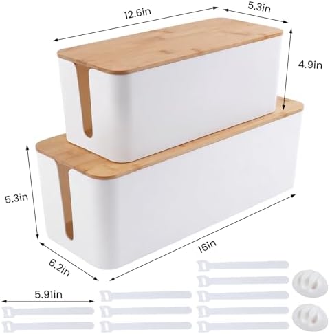 Tuwechen 2 Pack Cable Management Box, Wooden Style Cord Organizer Box